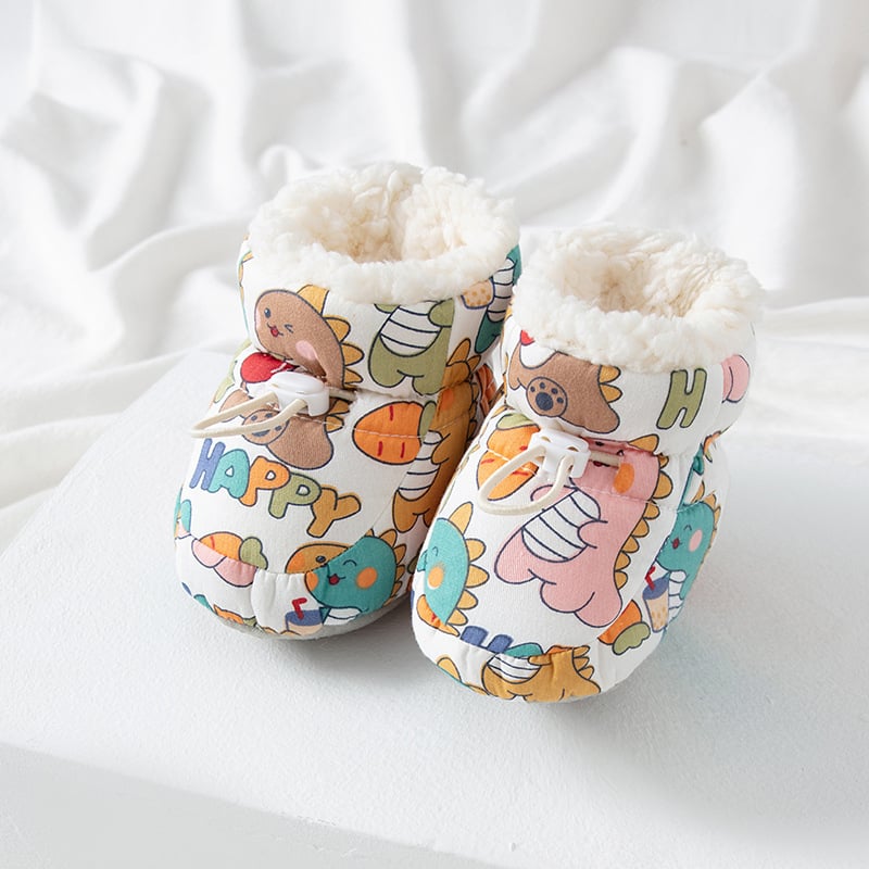 Cipele za učenje hodanja za bebe 1–3 godine, mekani potplat, elastični kaiš, gornji dio od 100% pamuka, karikaturni uzorak, debeli potplat