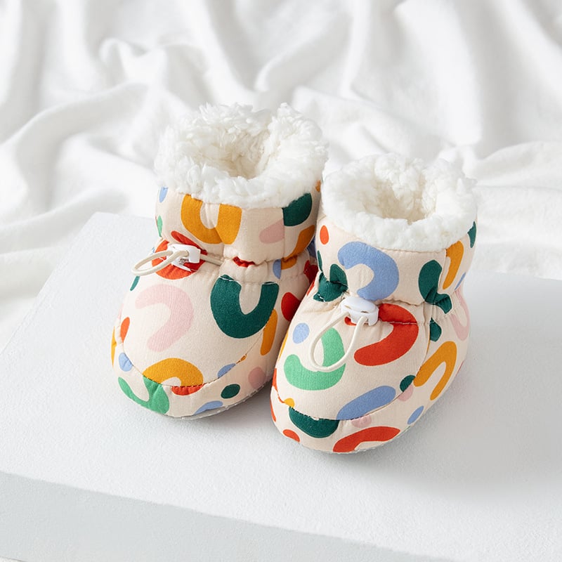 Cipele za učenje hodanja za bebe 1–3 godine, mekani potplat, elastični kaiš, gornji dio od 100% pamuka, karikaturni uzorak, debeli potplat
