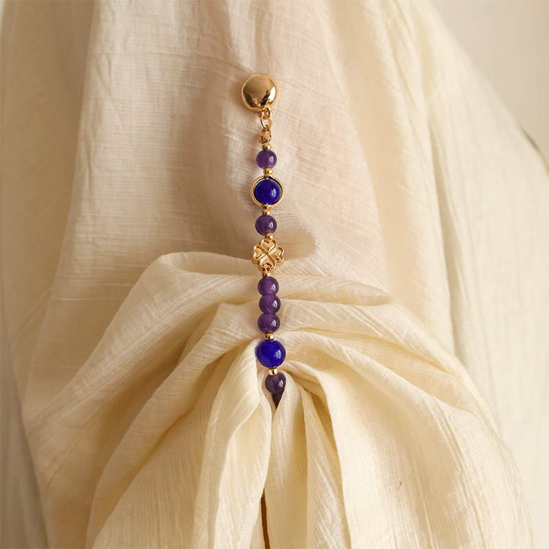 Magnetiskā sprādze Hanfu Liuli ar ametista kristālu, ģeometriska forma, cepts emaljas pārklājums, dabīgs unisex stils