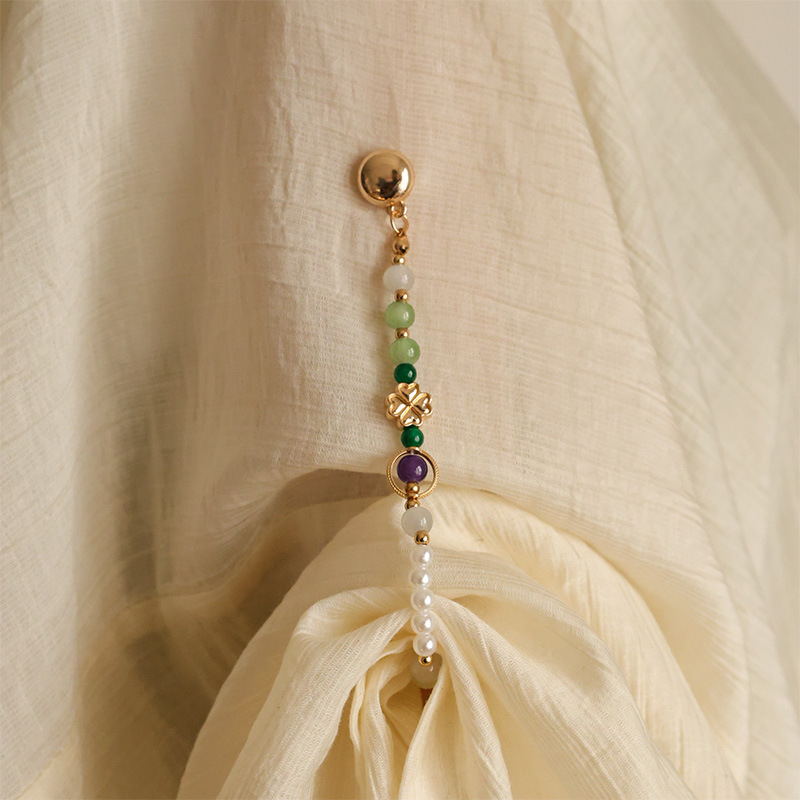 Magnetiskā sprādze Hanfu Liuli ar ametista kristālu, ģeometriska forma, cepts emaljas pārklājums, dabīgs unisex stils