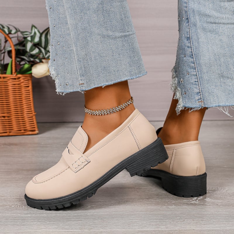 Sieviešu velūra slip-on loaferi ar apaļu purnu, biezu papēdi, gumijas zole