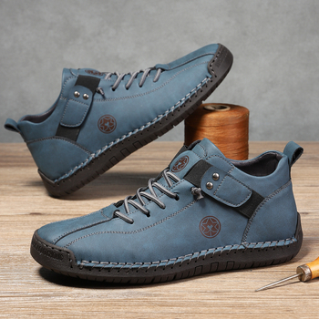 Muške Martin čizme, ručno šivane, srednje visine, prozrađivi gornji dio, slip-on s elastičnom trakom, gumeni potplat