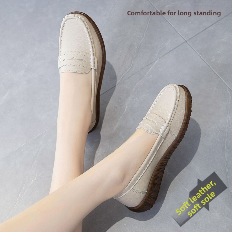 Ženske mokasine, casual stil, koža, okrugli vrh, slip-on