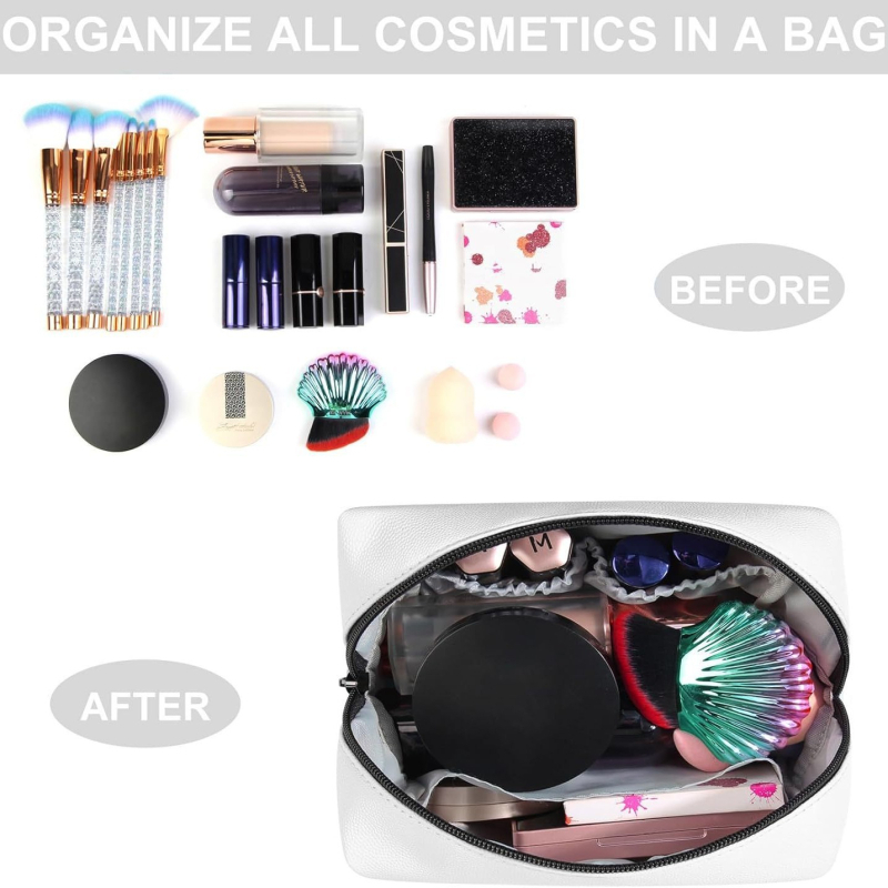 Yibao PU Δερμάτινη Καλλυντική Τσάντα Μεγάλης Χωρητικότητας – Φορητός Ταξιδιωτικός Οργανωτής, Αδιάβροχο Με Φερμουάρ