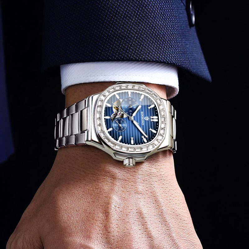 Muški sat s šupljim mehanizmom, vodootporan do 50 m, okrugli cifernik, analogni prikaz, nehrđajući čelični kaiš