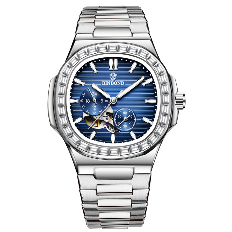 Muški sat s šupljim mehanizmom, vodootporan do 50 m, okrugli cifernik, analogni prikaz, nehrđajući čelični kaiš