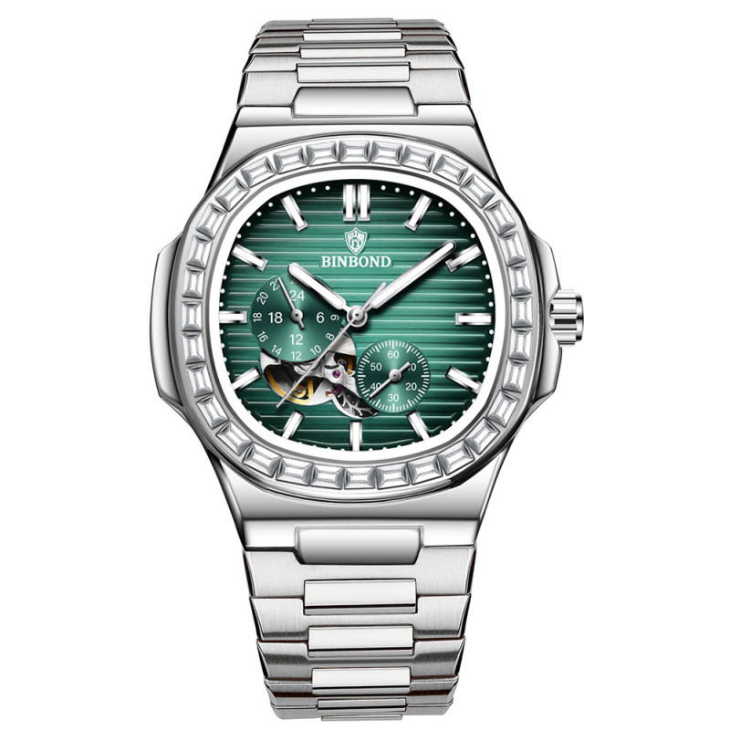 Muški sat s šupljim mehanizmom, vodootporan do 50 m, okrugli cifernik, analogni prikaz, nehrđajući čelični kaiš