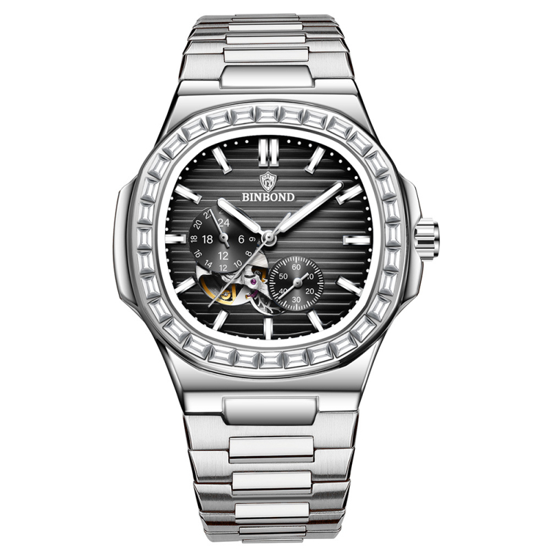 Muški sat s šupljim mehanizmom, vodootporan do 50 m, okrugli cifernik, analogni prikaz, nehrđajući čelični kaiš