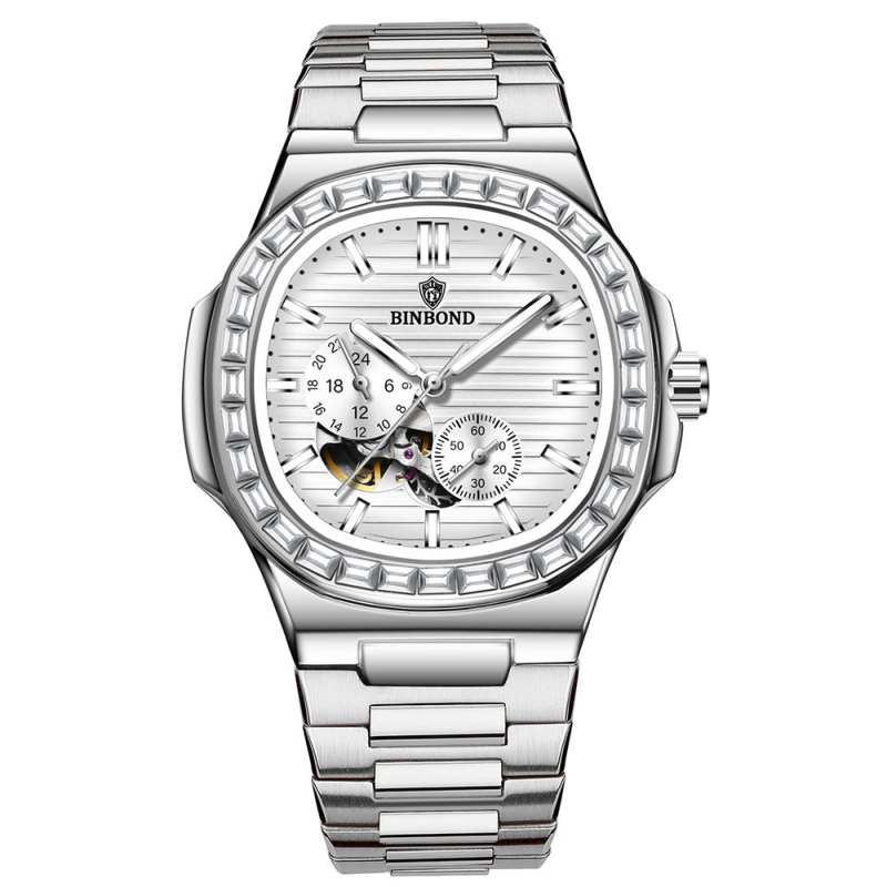 Muški sat s šupljim mehanizmom, vodootporan do 50 m, okrugli cifernik, analogni prikaz, nehrđajući čelični kaiš