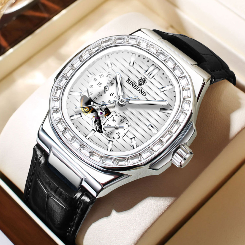 Muški sat s šupljim mehanizmom, vodootporan do 50 m, okrugli cifernik, analogni prikaz, nehrđajući čelični kaiš