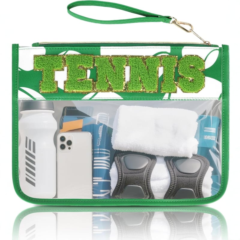 Τσαντάκι μακιγιάζ με κεντητό μοτίβο γράμματος, διαφανές PVC, πολυεστερική επένδυση, αδιάβροχο, ελαφρύ, με φερμουάρ