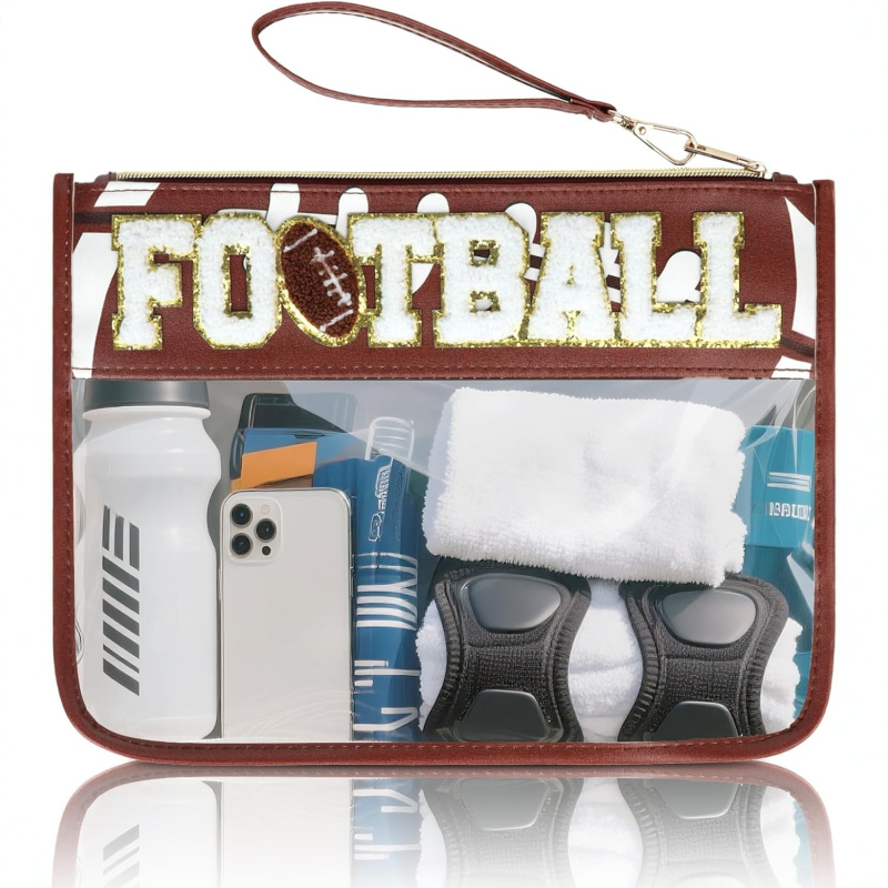 Τσαντάκι μακιγιάζ με κεντητό μοτίβο γράμματος, διαφανές PVC, πολυεστερική επένδυση, αδιάβροχο, ελαφρύ, με φερμουάρ