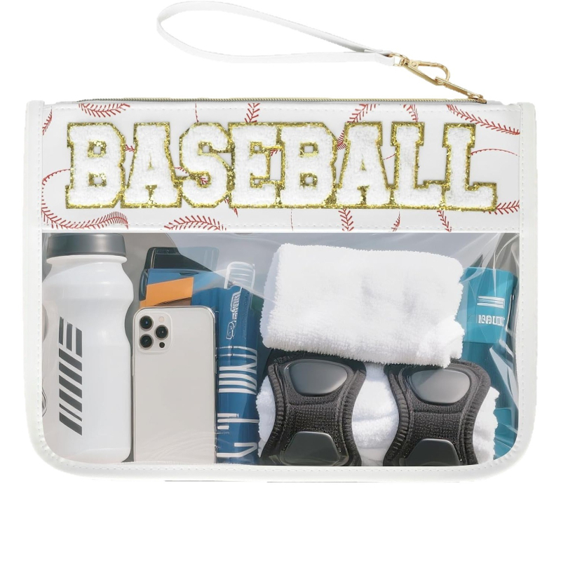 Τσαντάκι μακιγιάζ με κεντητό μοτίβο γράμματος, διαφανές PVC, πολυεστερική επένδυση, αδιάβροχο, ελαφρύ, με φερμουάρ