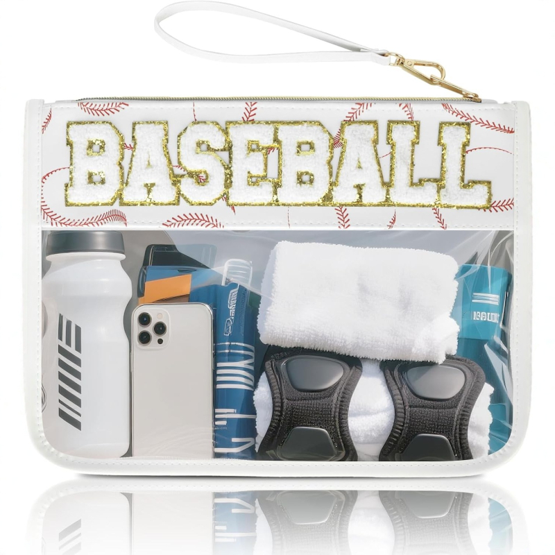 Τσαντάκι μακιγιάζ με κεντητό μοτίβο γράμματος, διαφανές PVC, πολυεστερική επένδυση, αδιάβροχο, ελαφρύ, με φερμουάρ