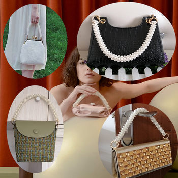 Remen za torbu — pleteni lanac s perlama, ABS imitacije perli; model: kvadratni stupper perlni držač; kategorija: remen/rameni remen; proljeće 2024