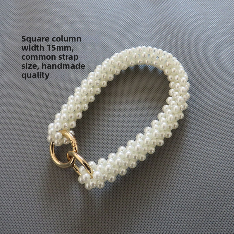 Remen za torbu — pleteni lanac s perlama, ABS imitacije perli; model: kvadratni stupper perlni držač; kategorija: remen/rameni remen; proljeće 2024