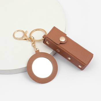 Lūpų dažų dėžutė su mažuoju veidrodėliu ir raktų pakabuku, PU oda, modernus minimalistinis stilius