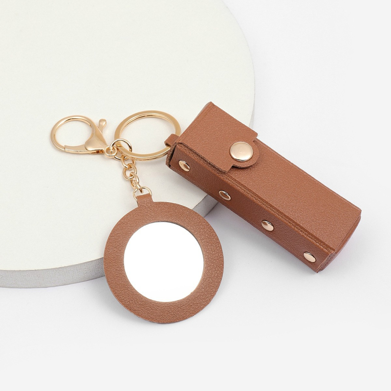 Lūpų dažų dėžutė su mažuoju veidrodėliu ir raktų pakabuku, PU oda, modernus minimalistinis stilius