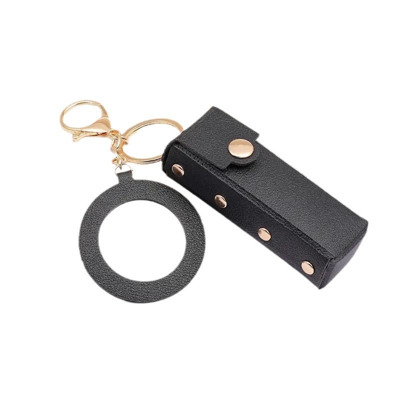 Lūpų dažų dėžutė su mažuoju veidrodėliu ir raktų pakabuku, PU oda, modernus minimalistinis stilius