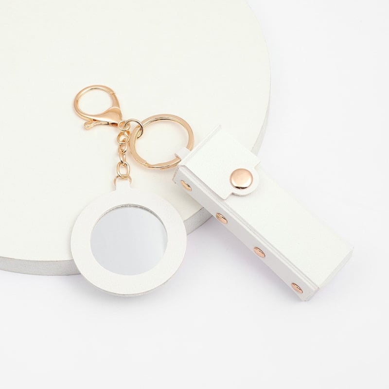 Lūpų dažų dėžutė su mažuoju veidrodėliu ir raktų pakabuku, PU oda, modernus minimalistinis stilius