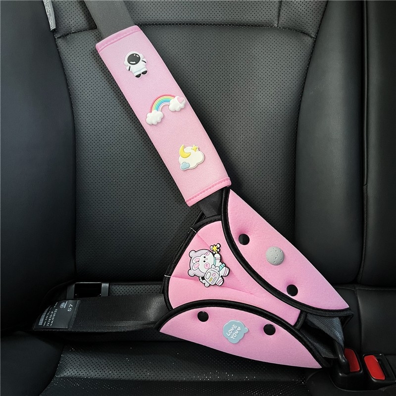 Laste auto turvavöö õla padja – reguleeritav kinnitus, vöö laiendus ja kaitseplaat, materjal jääsatiin