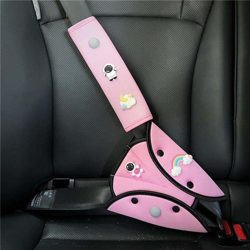 Laste auto turvavöö õla padja – reguleeritav kinnitus, vöö laiendus ja kaitseplaat, materjal jääsatiin