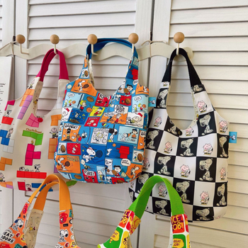 Rokassoma no Oxford auduma, apaļas formas, pilsētas stils, kokvilnas oderējums, sprādze ar četrām pogām