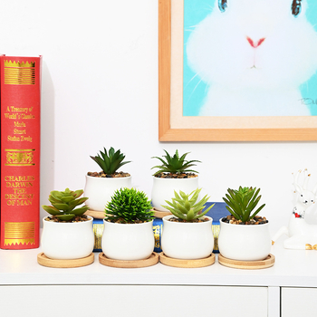 Keramička saksija za cvijeće s plavim i bijelim japanskim stilom, bijelom porcelanskom bazom i pladnjem, kombinirani set za stolno ili podno korištenje