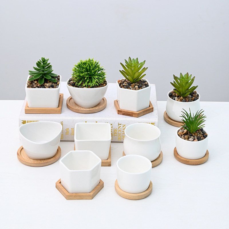 Keramička saksija za cvijeće s plavim i bijelim japanskim stilom, bijelom porcelanskom bazom i pladnjem, kombinirani set za stolno ili podno korištenje