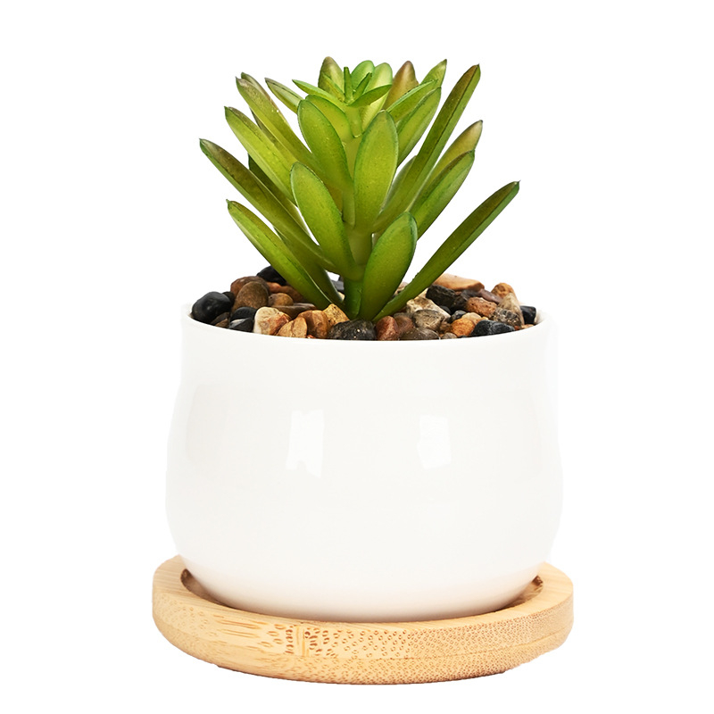 Keramička saksija za cvijeće s plavim i bijelim japanskim stilom, bijelom porcelanskom bazom i pladnjem, kombinirani set za stolno ili podno korištenje