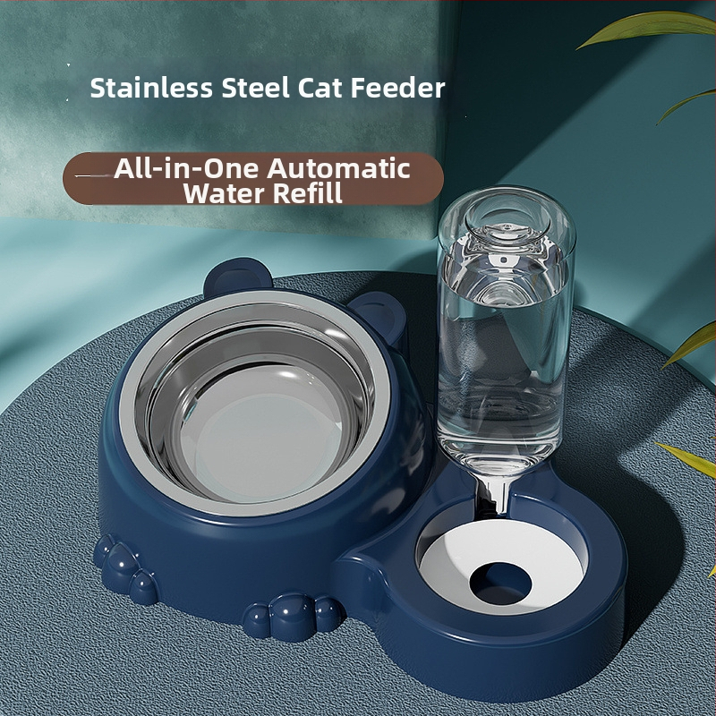 Διπλά μπολ από ανοξείδωτο χάλυβα για γάτες, φαγητό και νερό