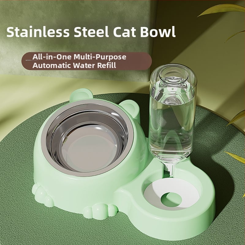 Διπλά μπολ από ανοξείδωτο χάλυβα για γάτες, φαγητό και νερό