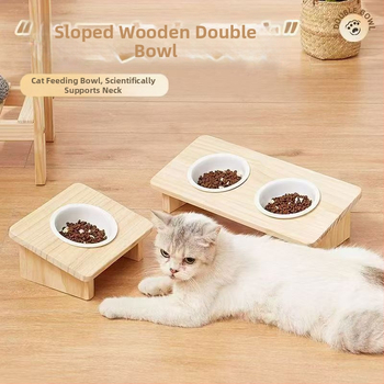 Ξύλινο μπολ για γάτες, χειροκίνητη σίτιση, σετ 1 τεμάχιο