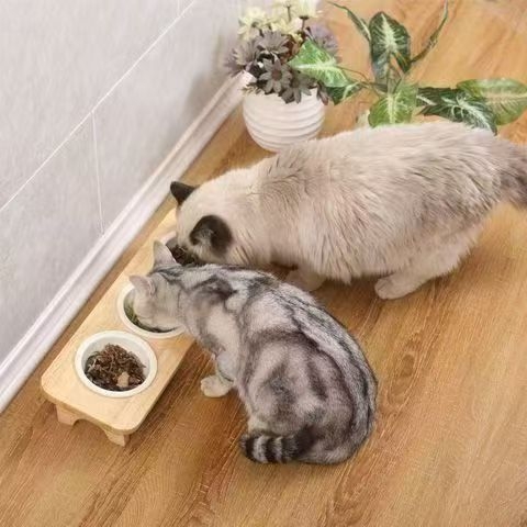 Ξύλινο μπολ για γάτες, χειροκίνητη σίτιση, σετ 1 τεμάχιο