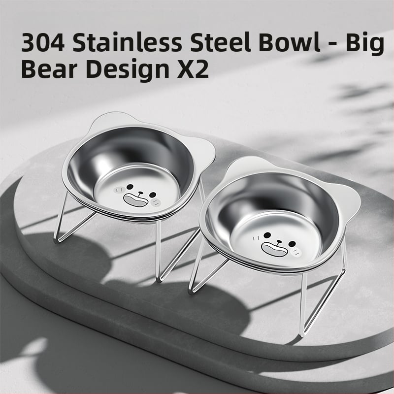 Ανοξείδωτο μπολ για γάτες και σκύλους με σχεδίαση κατά της ανατροπής και προστασία του λαιμού, μπολ για νερό και τροφή