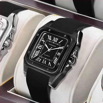 Vyriskas automatinis mechaninis laikrodis, safyro stiklas, 50 m atsparumas vandeniui, tikras odinis dirželis, metalinis korpusas