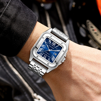 Vyriskas automatinis mechaninis laikrodis, safyro stiklas, 50 m atsparumas vandeniui, tikras odinis dirželis, metalinis korpusas