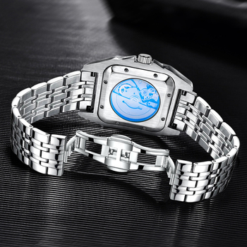 Vyriskas automatinis mechaninis laikrodis, safyro stiklas, 50 m atsparumas vandeniui, tikras odinis dirželis, metalinis korpusas