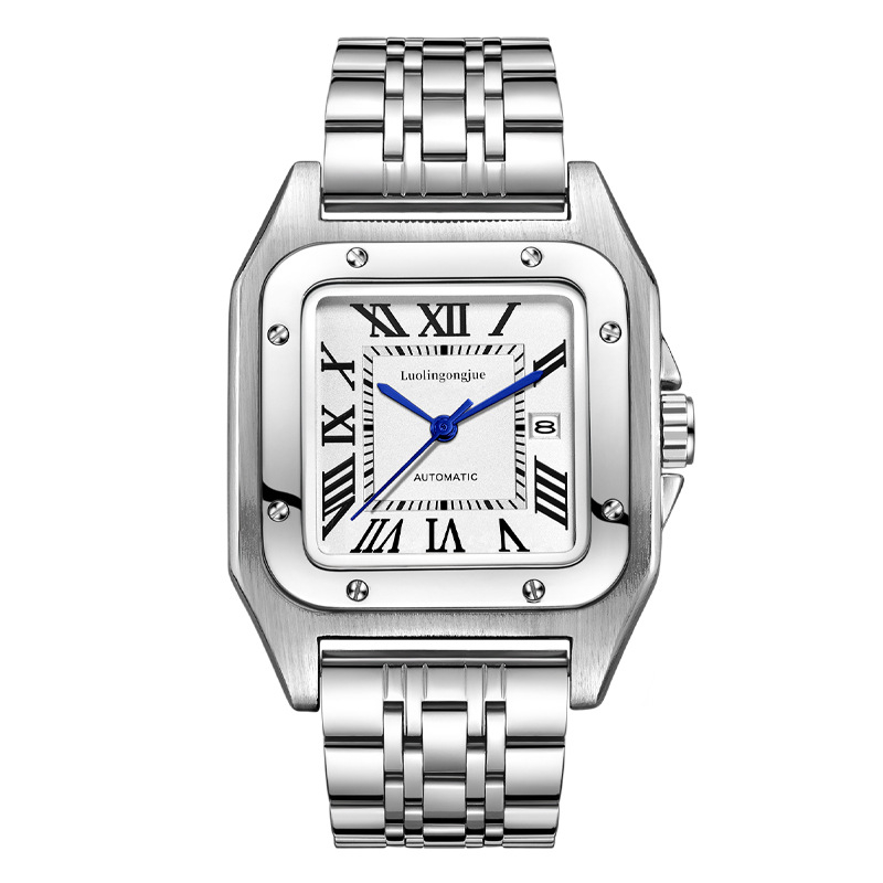 Vyriskas automatinis mechaninis laikrodis, safyro stiklas, 50 m atsparumas vandeniui, tikras odinis dirželis, metalinis korpusas