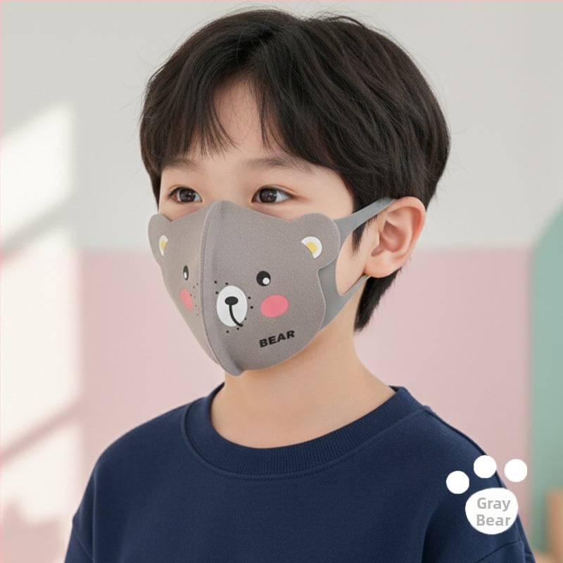 Παιδική μάσκα 3D με σχέδιο αρκούδας, χειμερινή και αντιανεμική, με λαστιχάκια για τα αυτιά, UPF50+ προστασία UV, υλικό Derong, για ηλικίες 3–10 ετών