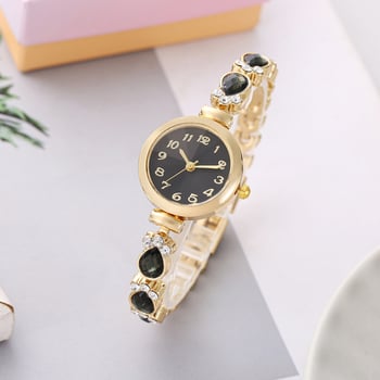 Női karkötőóra gyémántokkal - kvarc működés, kör alakú számlap, ötvözetes tokkal, ötvözetes szíjjal, spirál koronával