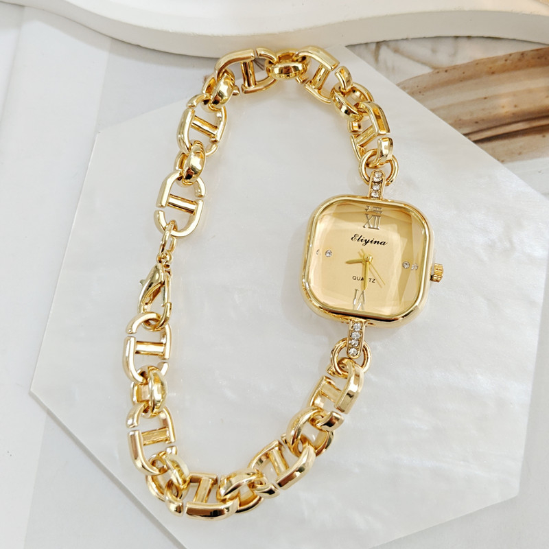 Ženski kvarcni sat s kvadratnim cifrom, narukvica od legure, dijamantni ukras i svjetsko vrijeme