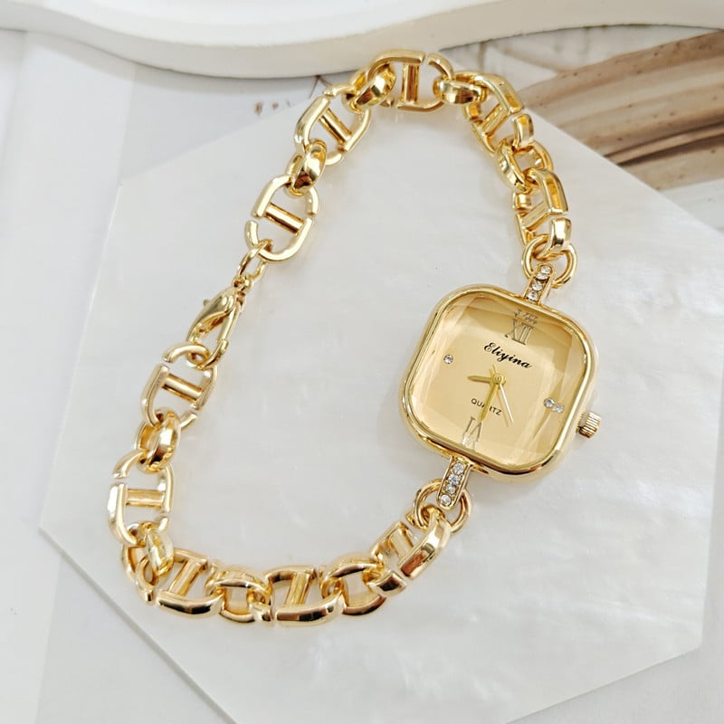 Ženski kvarcni sat s kvadratnim cifrom, narukvica od legure, dijamantni ukras i svjetsko vrijeme