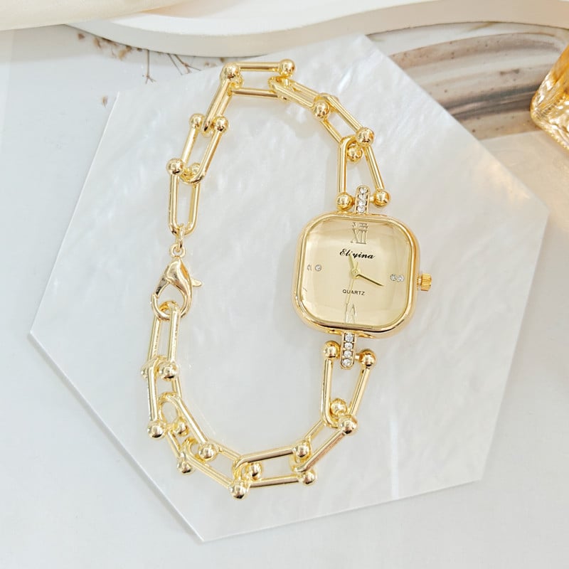 Ženski kvarcni sat s kvadratnim cifrom, narukvica od legure, dijamantni ukras i svjetsko vrijeme