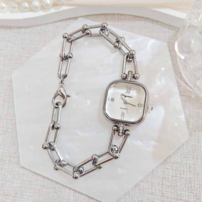 Ženski kvarcni sat s kvadratnim cifrom, narukvica od legure, dijamantni ukras i svjetsko vrijeme