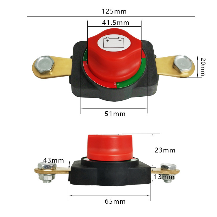 Automašīnas akumulatora pozitīvā pola pagarinājuma kabelis ar augstas strāvas galveno naža tipa slēdzi, 125 mm