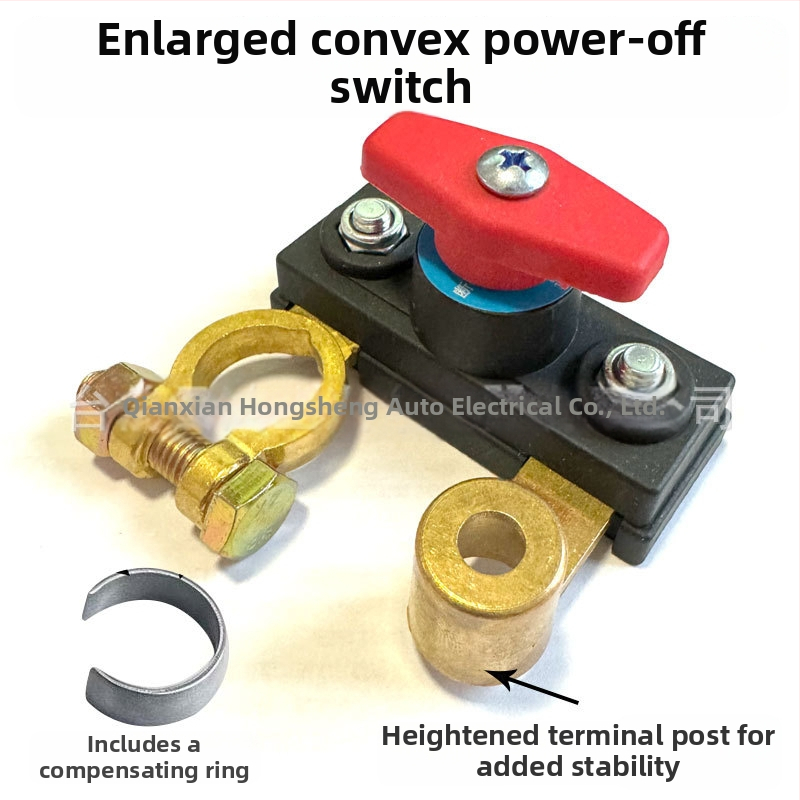 Automašīnas akumulatora pozitīvā pola pagarinājuma kabelis ar augstas strāvas galveno naža tipa slēdzi, 125 mm