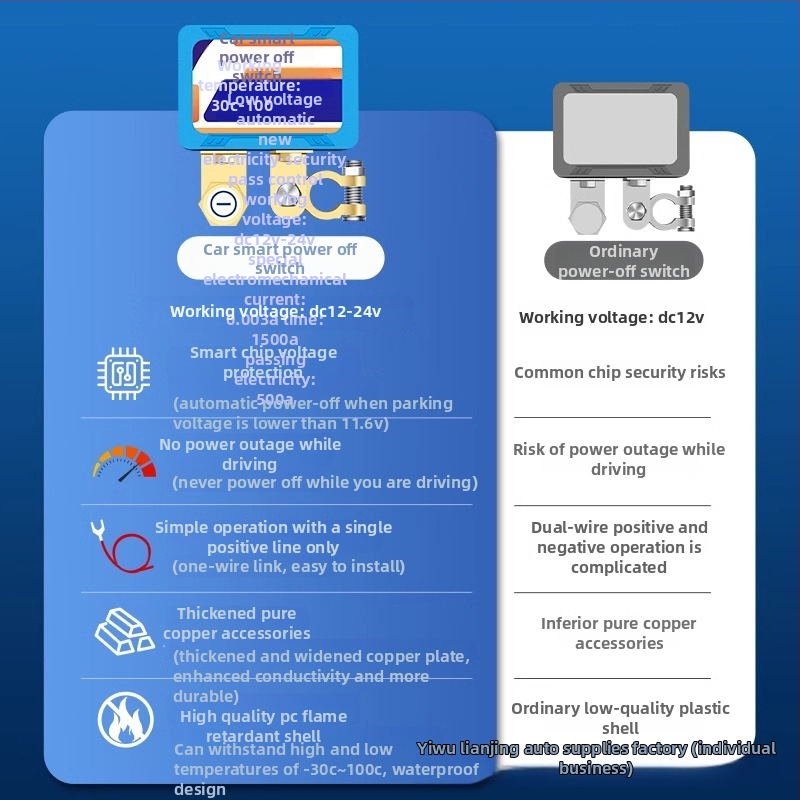 Automobiļu gudrais barošanas atslēdzis 12–24V, universāla automašīnu lietošana, attālinātais relejs ar 50 m darbības rādiusu, augstas veiktspējas, vara kontakti
