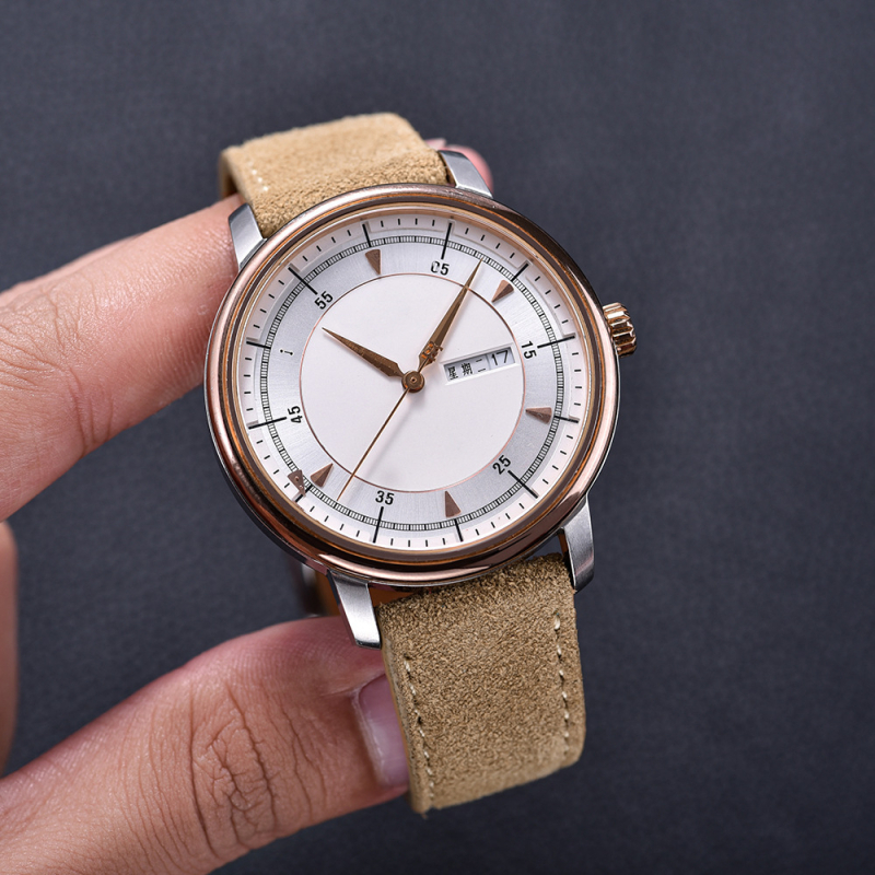 Ремешка за часовник от естествена кожа с винтидж текстура върху върхния слой, съвместима с Apple Watch и други марки, пусната през пролетта на 2024 г., стил луксозен