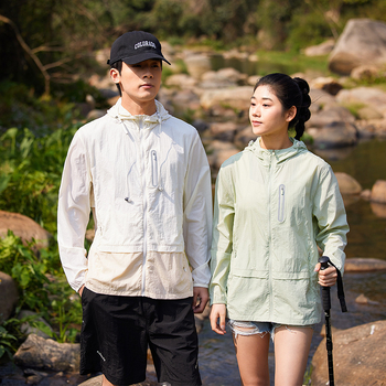 Unisex kültéri széldzseki UV-védelem UPF50+, ultra könnyű, gyorsan száradó, lélegző, kapucnival